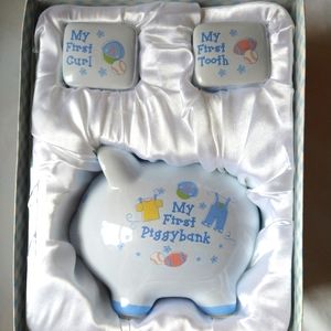 Baby Essentials Baby Keepsake Gift Set Blue 3-Piece Ceramic